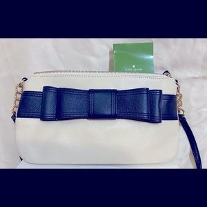 New Kate Spade Villabella Ave Celina Cream w/ Blue Bow Leather Crossbody Clutch